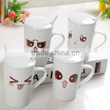 12 oz white smiley faces ceramic mugs