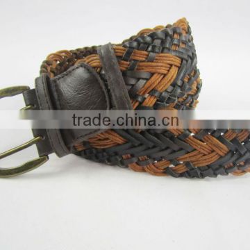 cheap price weave braid PU leather with double prong buckle garment belt