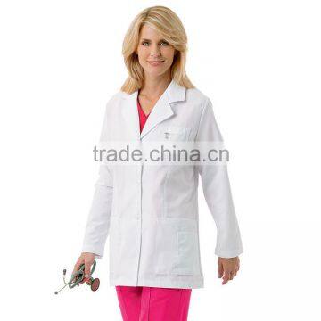 women's white Notched Collar Lab Coat wholesale 100% cotton twill/poplin lab coat