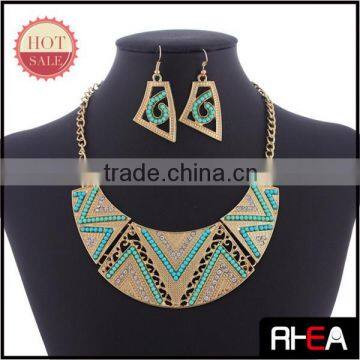 Antique Gold Choker Pendant With Beaded Necklace and Earring Jewelry set