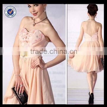 C0052 Elegant knee length short chiffon cocktail dresses champagne colored open low back cocktail dress