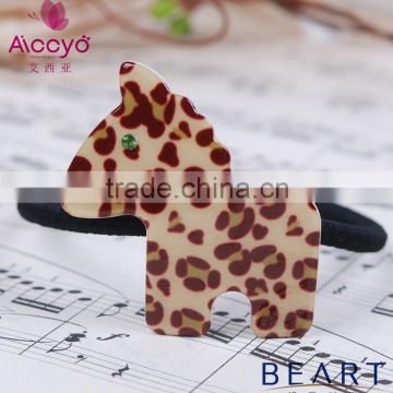 Wholesale acetate animal covered elastic hair bands girls ruffle fabric crystal hair scrunchie