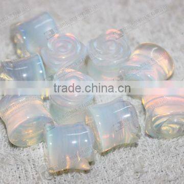 Stone ear plugs wholesale,sy.moonstone carved flower ear plugs