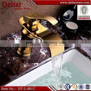 luxury waterfall gold color faucet, brass basin mixer match marble basin