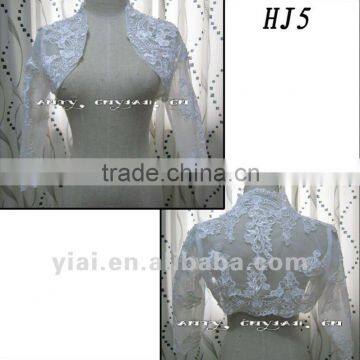 HJ5 Free Shipping High Quality Custom-made Beautiful Applique Half-Length Sleeve White Tuller Wedding Jacket