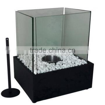 Decorative Square Table Top Iron Metal &glass Bio Ethanol Fireplace