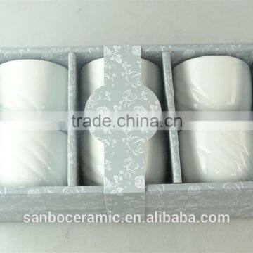 White Porcelain Cup Embossed Wave Design photo-2