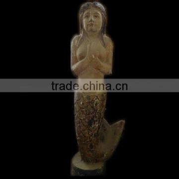 wooden carving mermaid,Antique wooden statues,Religious sculptures