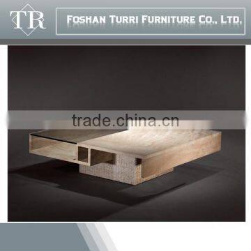 Modern Design Travertine With Glass Surface Coffee Table