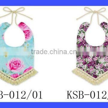 Adjustable Tassel Floral Cotton Fabric Christening Baby Bandana Bibs photo-4