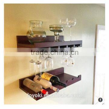 MDF wooden wall mounted set of 2 Bottle shelf holds 6 wine bottles and Glass shelf wine rack wholesale