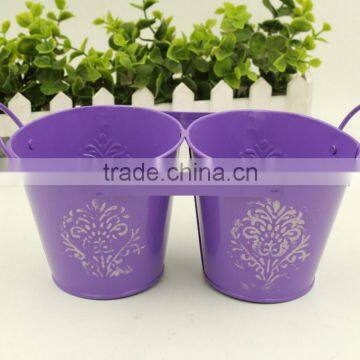 Connected Double Colourful Cartoon Style Metal Flower Bucket /planter/pot With Handle photo-2