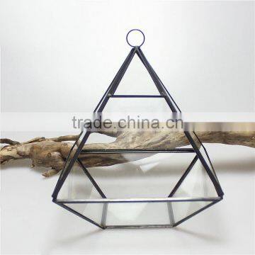 Fat Diamond Shaped Glass Greenhouse Four Drill Copper Wash Black Succulent Flower Vase photo-3