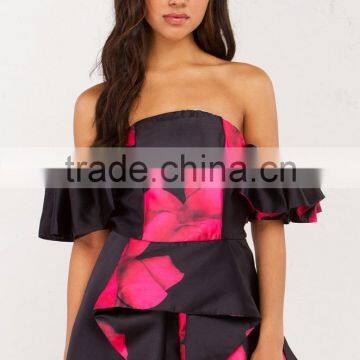 party floral dress off shoulder puff sleeve newest design free prom dress