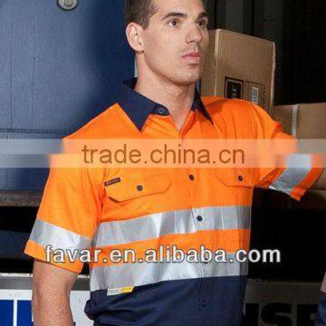 Hi vis reflective fluorescent shirt for men short sleeve cotton safety workwear