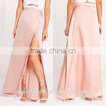 Cheap Fashion Pink Elegant Satin Magic Wrap Maxi Skirt Wholesale photo-6