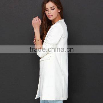 HAODUOYI Women Autumn Contrast OL Round Neck Long Line Trench Coat Outwear photo-5