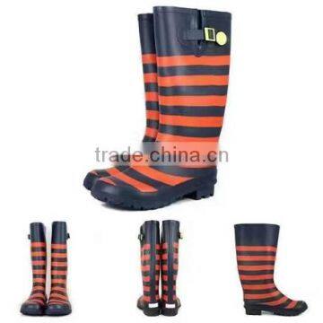 Women Stripe Rubber Rain Boot Wholesale Brand Waterproof Boots Leftover Stock photo-2