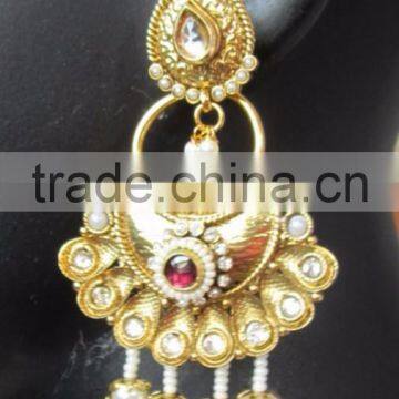 PEARL Dangler Gold Tone Dangler POLKI EARRINGS photo-3