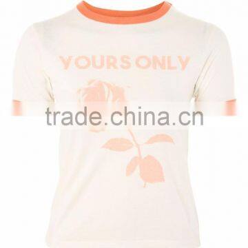 MGOO Custom Slim Fit Women's T Shirt With Contrast Binding Screen Print Rose Pattern T-shirt Wholesale China photo-2