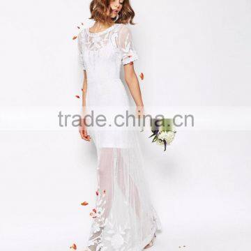 MGOO Sweetheart Bridal Delicate Lace And Pearl Maxi Dress With Short Sleeves Embroidered Dress photo-5