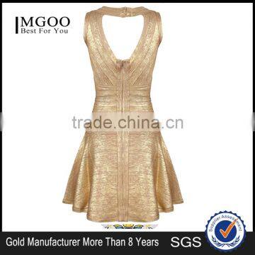 MGOO 2015 Brand Custom Made Cheap Price Gold Bandage Dress For Women Open With Back A Line Hollow Out Dress H487 photo-4