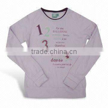 Girl's Eco-friendly Long-sleeved T-shirt with Diamond Embroidery and Printings, Made of 100% Cotton