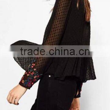 Runwaylover EY2364B Ladies Fashion 2017 Full Embroidery Chiffon Transparent Blouse photo-4