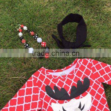 Baby Clothes Winter/fall Boutique Red Grid Ruffle Outfits Girls Reindeer Sets Christmas Outftis With Necklace and Headband photo-5