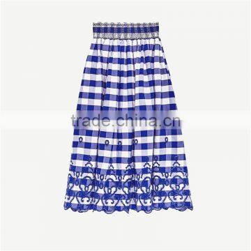 2017 OEM Spring Midi Flounce Plaid Skirt With High Elastic Waist photo-6