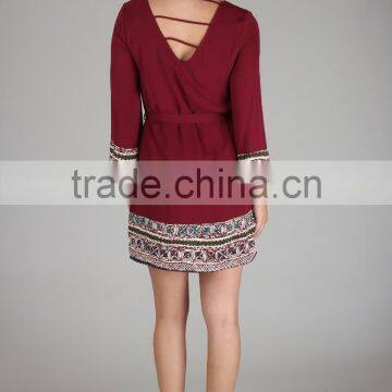 FASHION DRESS PRINTED BORDER SASH TIE DRESS photo-3