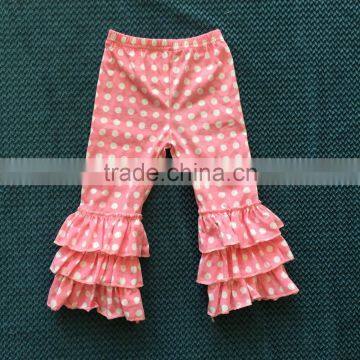 XF-029 wholesale kids ruffle white dots ruffle baby girls pink ruffle pants