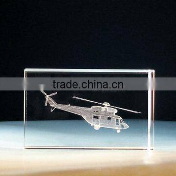 3D Laser Engraved Cube Crystal Airplane