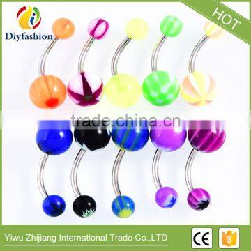 mixed colored silica gel round Stainless steel navel ring