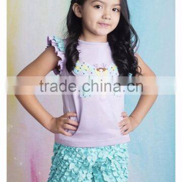 2017 Adorable Organic Cotton Baby Rompers Wholesale Baby Blue Solid Color Ruffle Clothes photo-3