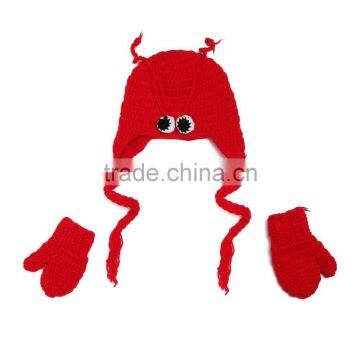 2015 new arrival baby knitting baby red hat with gloves set