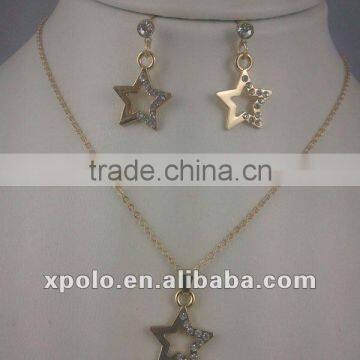 Fashion Charm jewellry Gold Plated Star Stud Earring And Necklace Set