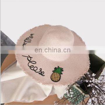 Letters Pineapple Straw Hat Large Eaves Sunscreen Beach Hat