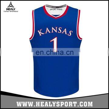 100% polyester mesh Screen printed team name & Number Kansas basketball uniform