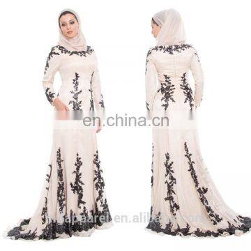 china OEM long sleeve muslim evening dress sequined silk beige muslim women formal dress, muslim evening gown with wrap hijab