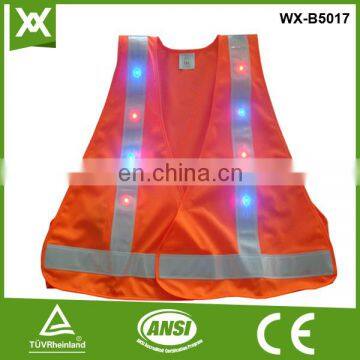 CE fabric 14/16 led lights flashing many colors reflective recharge LED safety jacket