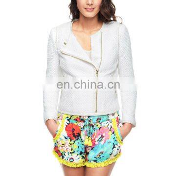 CHEFON White Zip Closure and Pockets Long Sleeve Jacket,fit Jacket,ladies Jacket Manufacturer