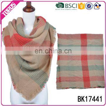 TOROS OEM service stock fashion square acrylic tartan woven scarf