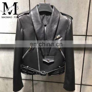 Handsome Motorcycle Spring Jacket Short Leather Zipper Jackets Leather for Women photo-6