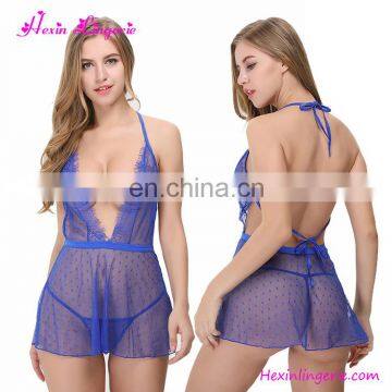 In Stocks Women Wave Dot Lace Nightwear Transparent Pajamas Babydoll Lingerie