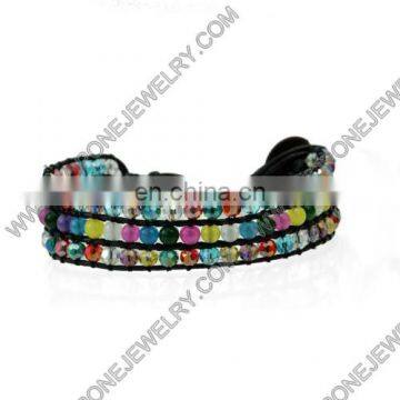 Colorful leather and wrap around crystal bead bracelets for girls