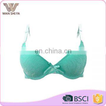 Anti-bacterial green lace back custom size young grils push up bra