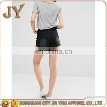 2016 China Factory New Design Washed Black High Waist Raw-cut Hem Shorts Summer Women Pants Clothings photo-4