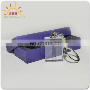 OEM design logo crystal keyring small 3d laser engraved led crystal keychain