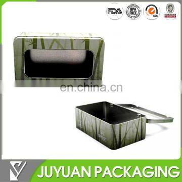 Simple rectangular fancy printed hinged lip metal tin box can for gift with clear window